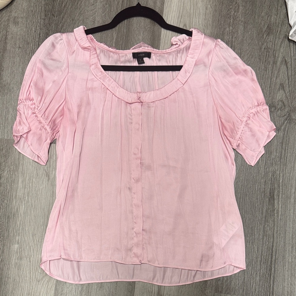 J Crew Women's Pink Satin Blouse - Size Small